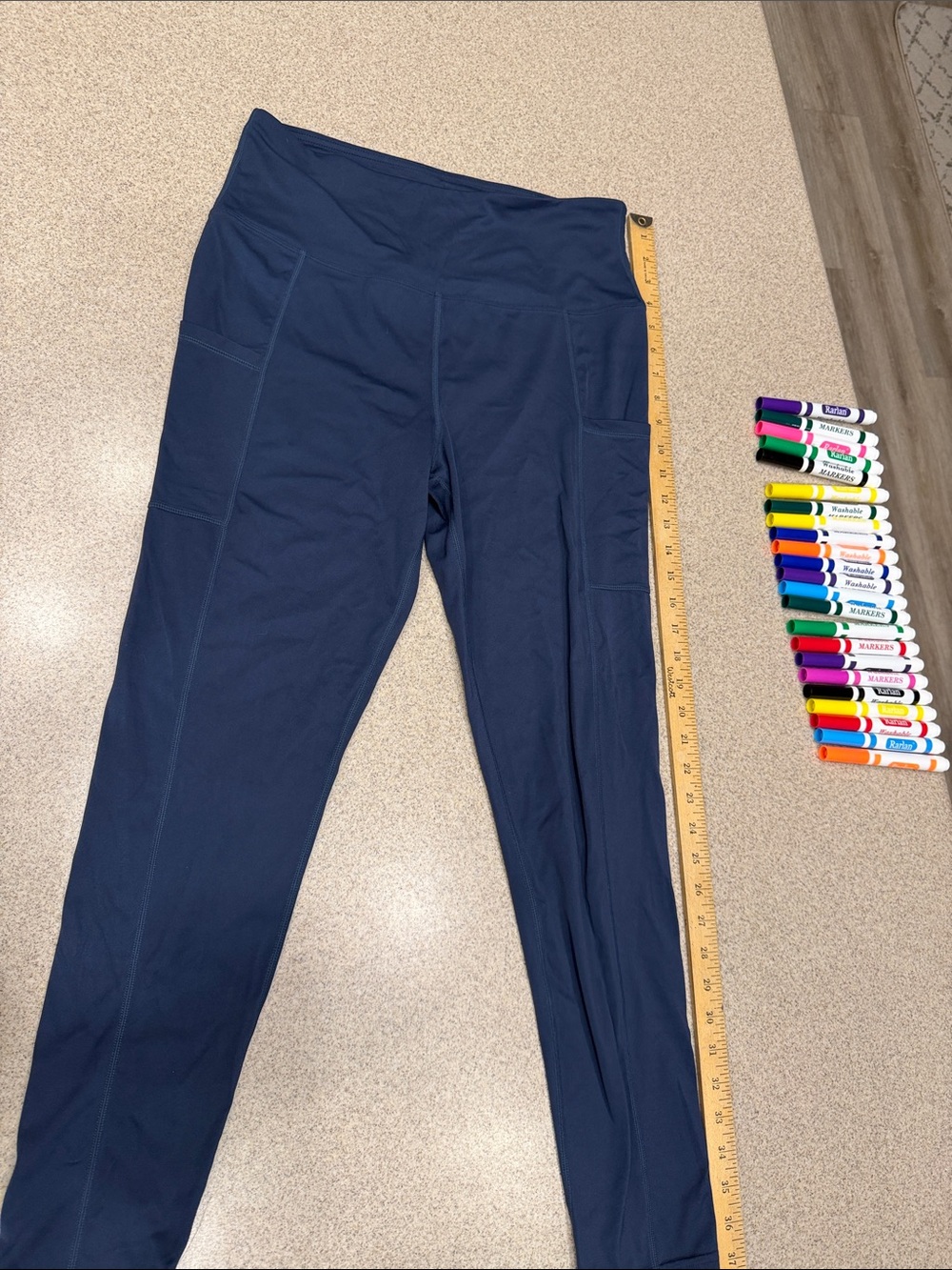 Tuff Athletics Navy High-Waist Kids Leggings with Side Pockets size large